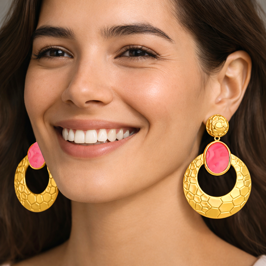 Boucles d'oreilles VOLUPTE rose - Bijoux inoxydables plaqués or et résine