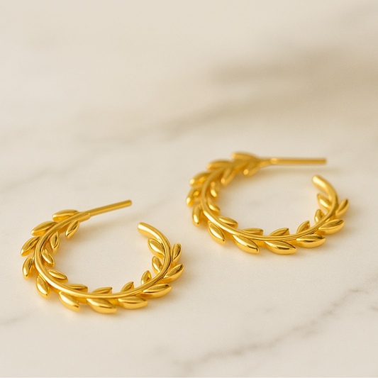 Boucles d'oreilles FEUILLAGE - Acier inoxydable plaqué or