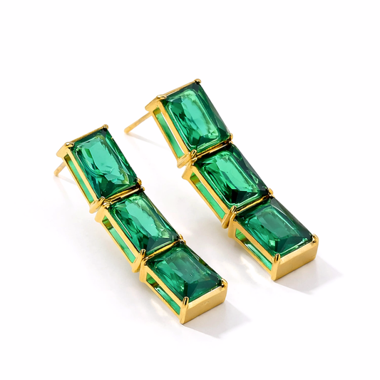 Boucles d'oreilles RADIANCE vert - Zircons et acier inoxydable plaqué or
