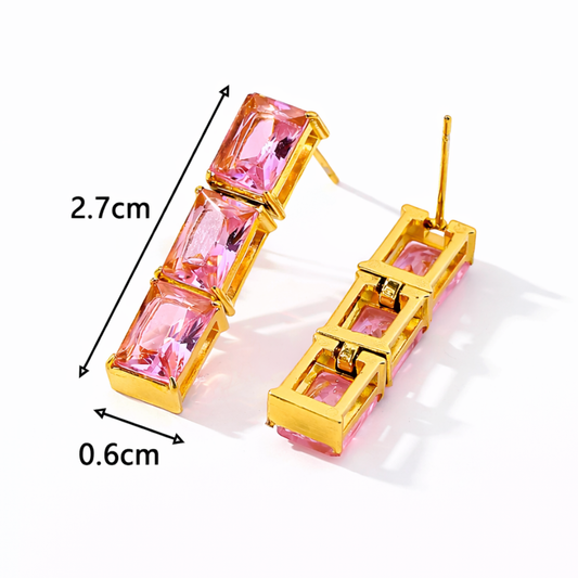 Boucles d'oreilles RADIANCE rose - Zircons et acier inoxydable plaqué or