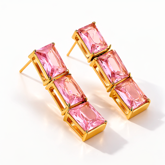 Boucles d'oreilles RADIANCE rose - Zircons et acier inoxydable plaqué or