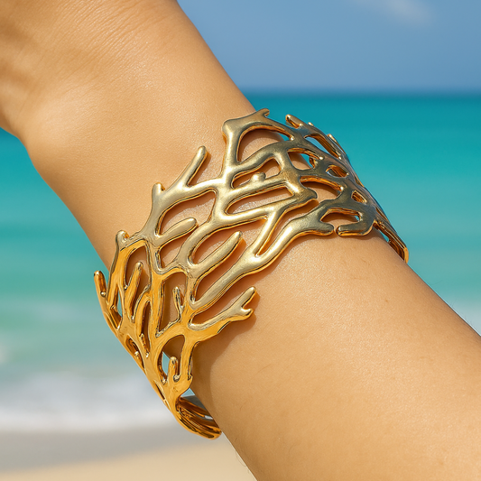 Bracelet Manchette CORAIL - Acier inoxydable plaqué or