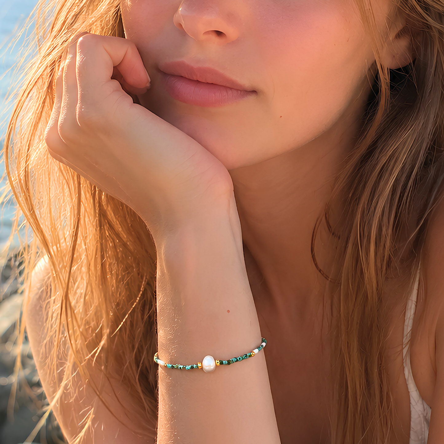 Bracelet LUNA - Belle perle d'eau douce et turquoises naturelles