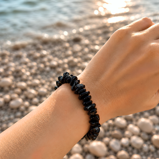 Bracelet OCEANE noir - Pierres obsidiennes naturelles noires