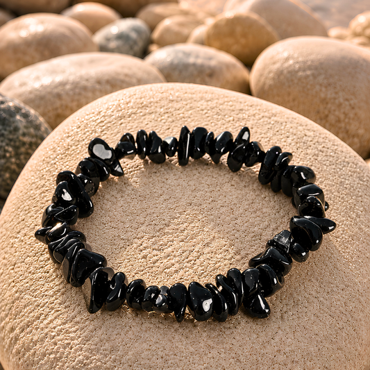 Bracelet OCEANE noir - Pierres obsidiennes naturelles noires