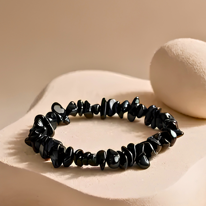 Bracelet OCEANE noir - Pierres obsidiennes naturelles noires