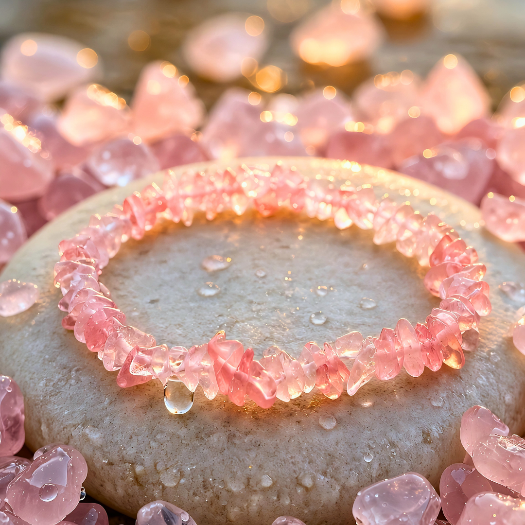 Bracelet OCEANE rose - Eclats de quartz naturel couleur rose framboise