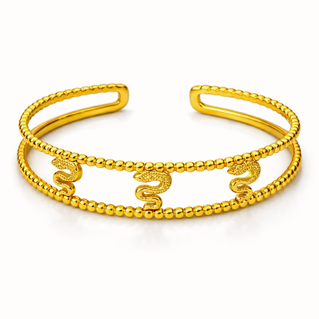 Ensemble PYTHON - Bague et bracelet assortis inoxydables plaqués or