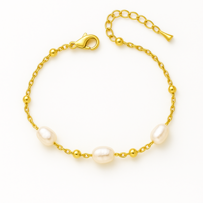 Bracelet SAMIA - Acier inoxydable plaqué or et perles d'eau douce naturelles