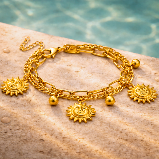 Bracelet SOLEILS -Gourmette à double chaines rythmée de pendants éclatants