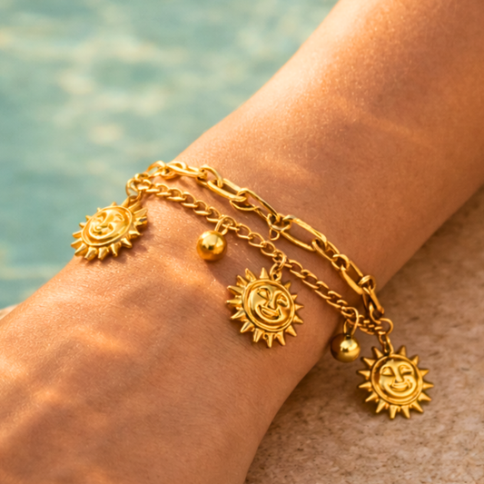 Bracelet SOLEILS -Gourmette à double chaines rythmée de pendants éclatants