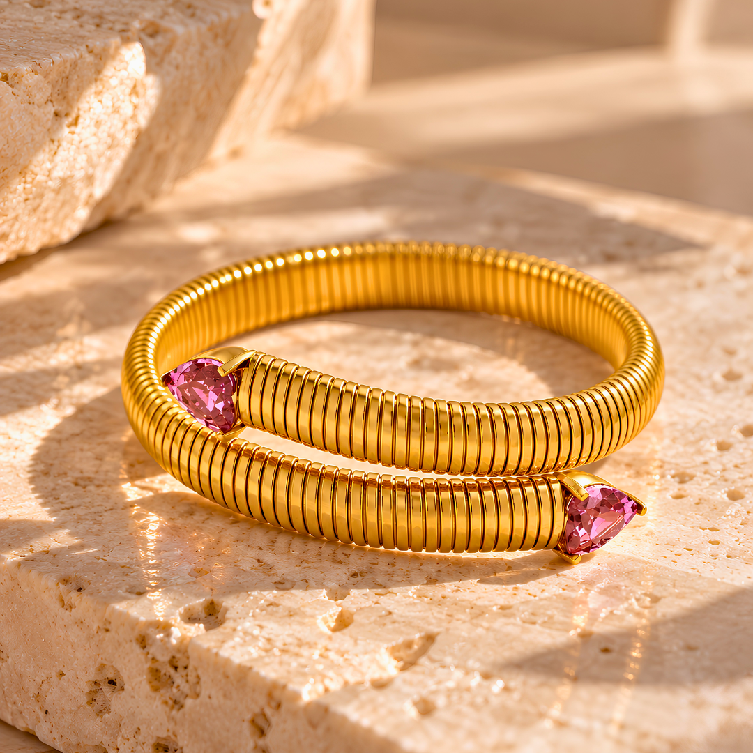 Bracelet SERPENTINE rose - Titane inoxydable plaqué or et zircons naturels