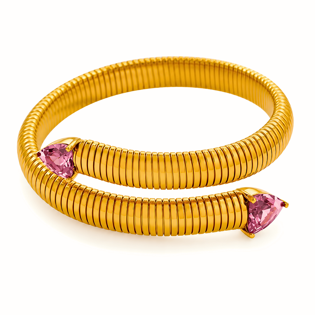 Bracelet SERPENTINE rose - Titane inoxydable plaqué or et zircons naturels