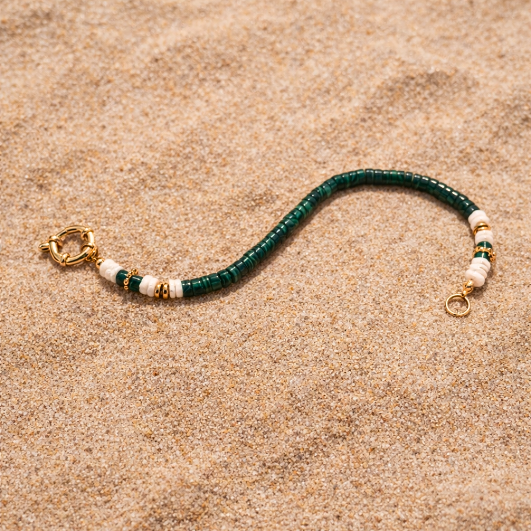 Bracelet TERRE - Malachite naturelle et acier inoxydable plaqué or