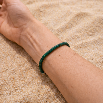 Bracelet TERRE - Malachite naturelle et acier inoxydable plaqué or