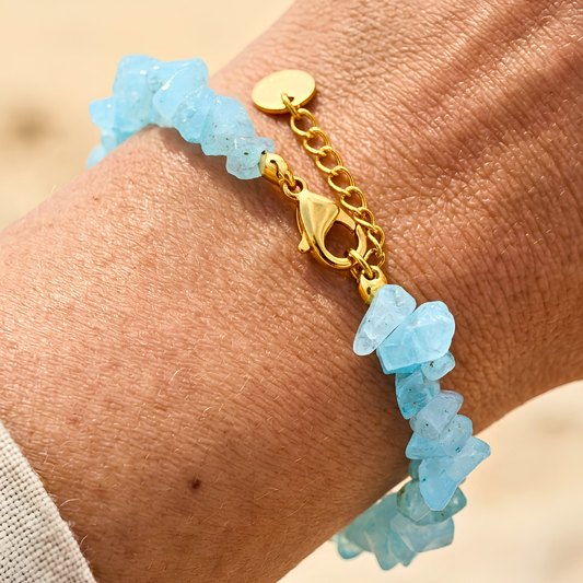 Bracelet THALASSA ciel - Pierre naturelle et acier inoxydable plaqué or