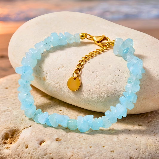 Bracelet THALASSA ciel - Pierre naturelle et acier inoxydable plaqué or