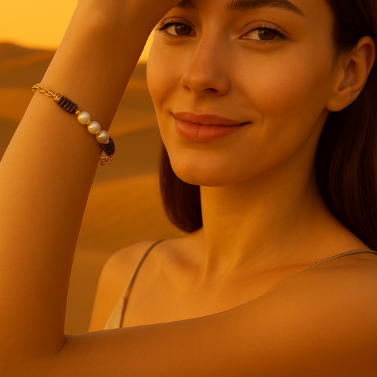 Bracelet TRIOMPHE - Pierres précieuses œil de tigre et perles d'eau douce