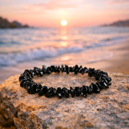 Bracelet OCEANE noir - Bijou en pierres obsidiennes naturelles