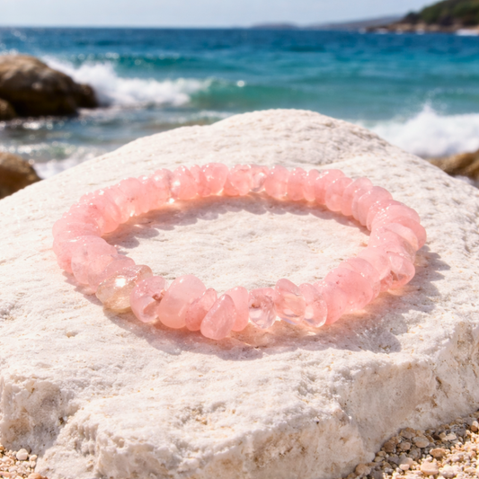 Bracelet OCEANE rose tendre -Pierre quartz rose poudré naturel