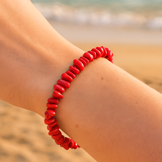 Bracelet OCEANE rouge - Pierres corail naturelles