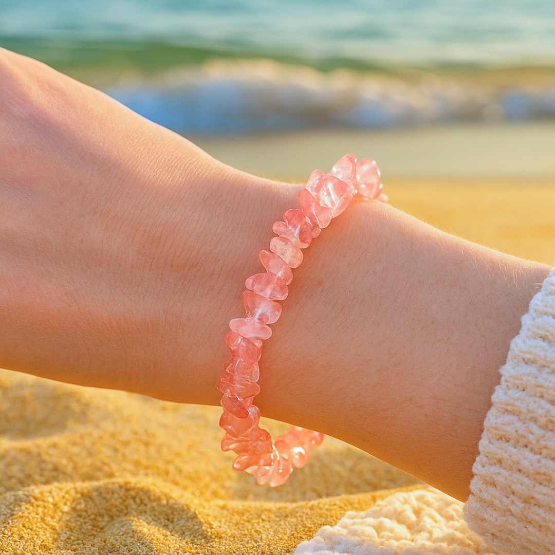 Bracelet OCEANE rose - Pierres quartz naturelles
