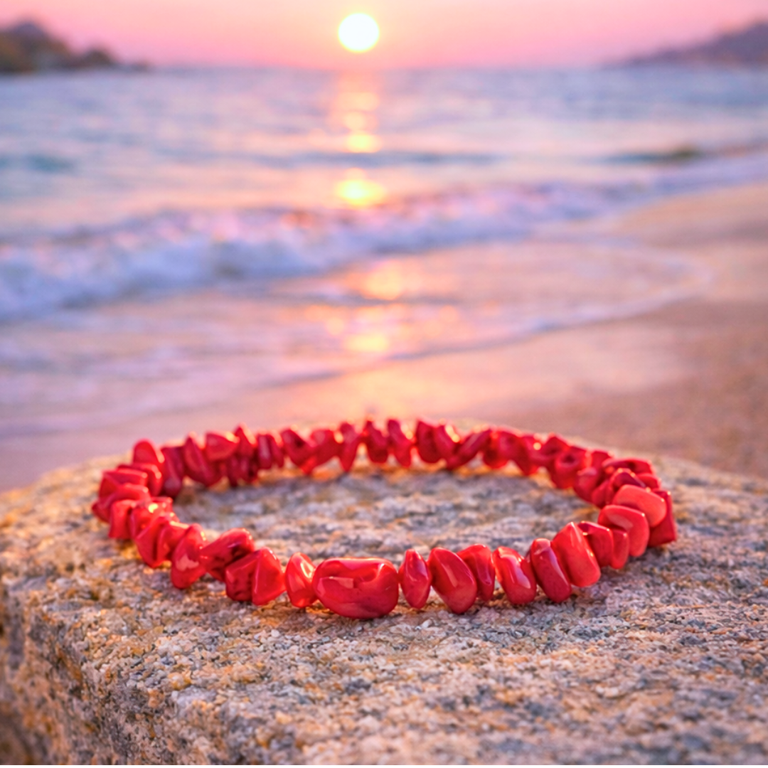Bracelet OCEANE rouge - Pierres de corail naturel organique