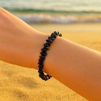 Bracelet OCEANE noir - Pierres obsidiennes naturelles
