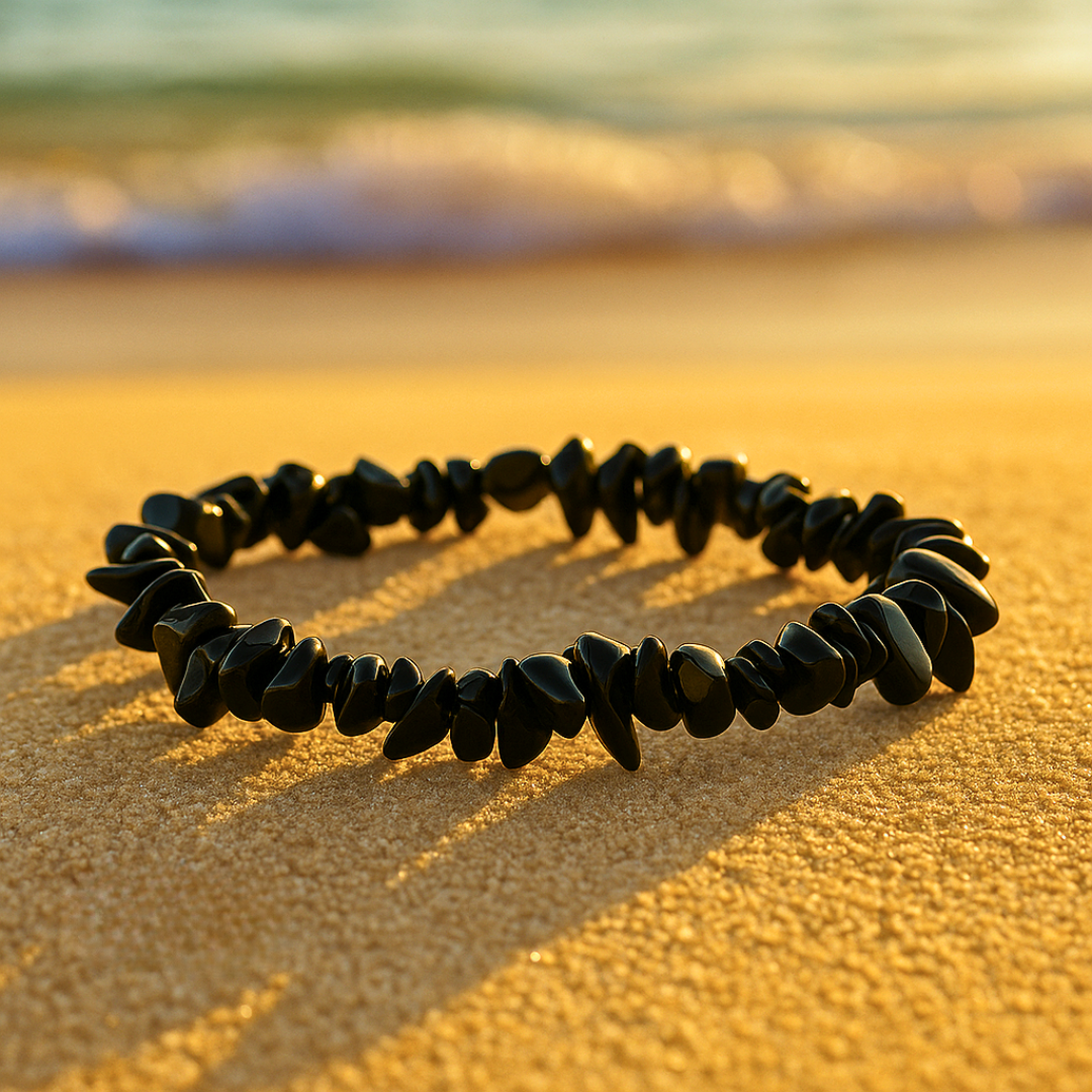 Bracelet OCEANE noir - Pierres obsidiennes naturelles