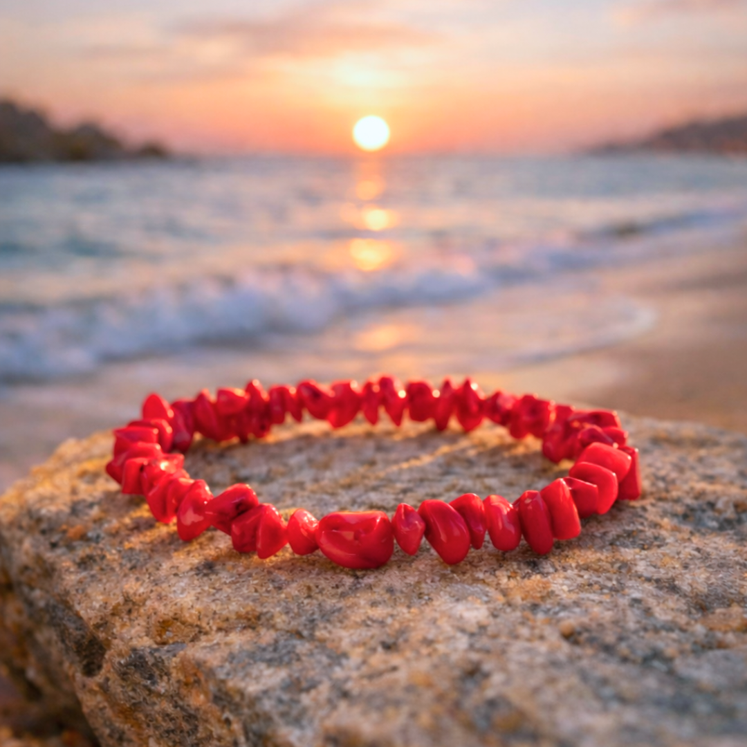 Bracelet OCEANE rouge - Pierres de corail naturel organique