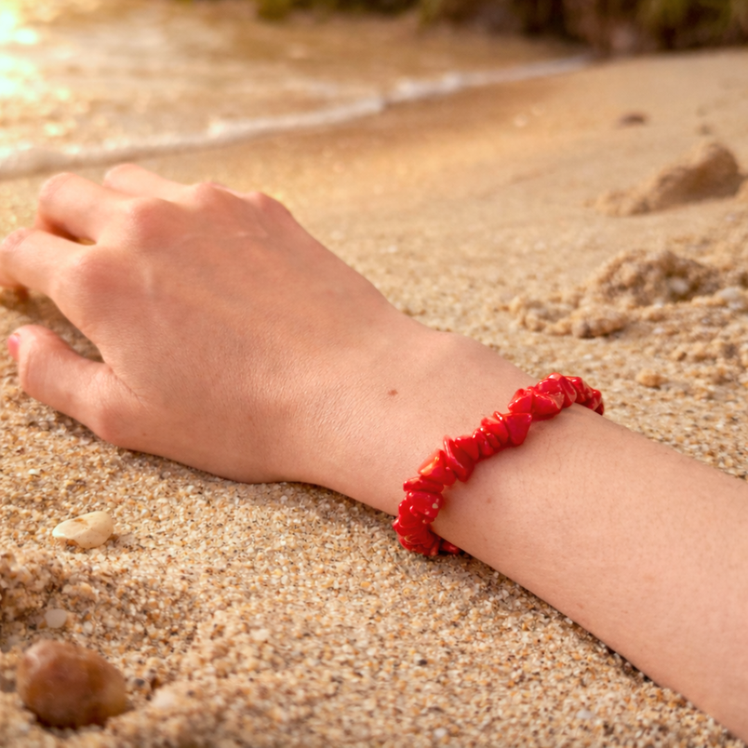Bracelet OCEANE rouge - Pierres de corail naturel organique