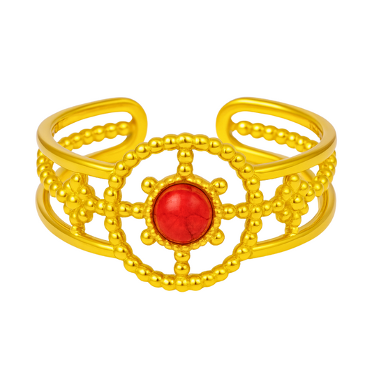 Bague CENTAURI - Acier inoxydable plaqué or et pierres précieuse naturelle