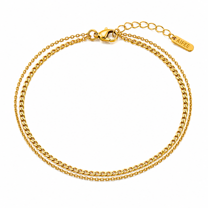 Chaine de cheville AUBE - Double chaines en acier inoxydable plaqué or