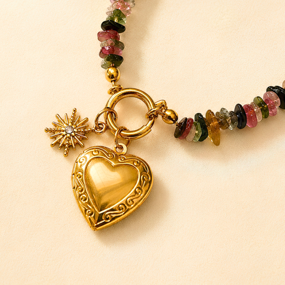 Collier CELESTINE - Tourmaline naturelle et acier inoxydable plaqué or
