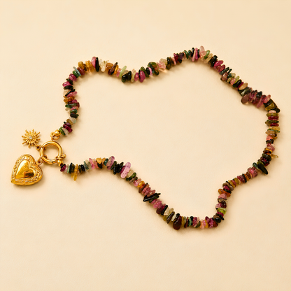 Collier CELESTINE - Tourmaline naturelle et acier inoxydable plaqué or