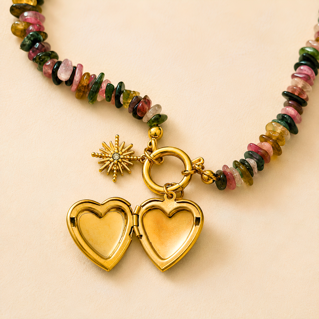Collier CELESTINE - Tourmaline naturelle et acier inoxydable plaqué or