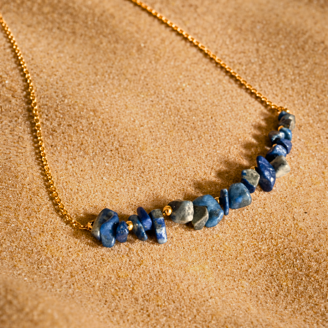 Collier SIRENE outremer - Lapis Lazuli naturel et acier inoxydable plaqué or