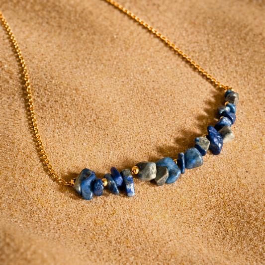 Collier SIRENE outremer - Lapis Lazuli naturel et acier inoxydable plaqué or