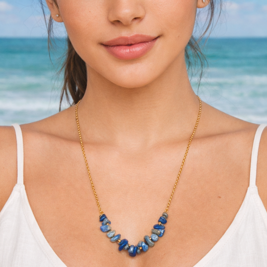 Collier SIRENE outremer - Lapis Lazuli naturel et acier inoxydable plaqué or