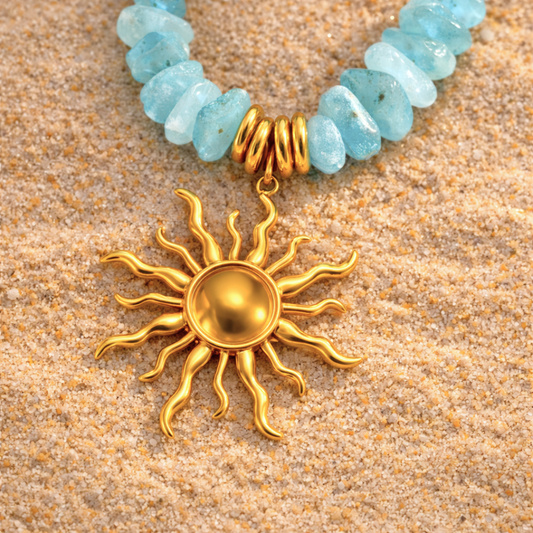 Collier ATLANTIDE - Pierre naturelle et acier inoxydable plaqué or