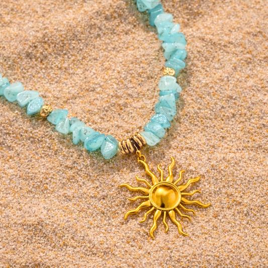 Collier ATLANTIDE - Pierre naturelle et acier inoxydable plaqué or