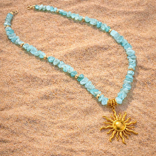 Collier ATLANTIDE - Pierre naturelle et acier inoxydable plaqué or