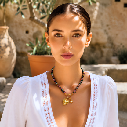 Collier CELESTINE - Tourmaline naturelle et acier inoxydable plaqué or