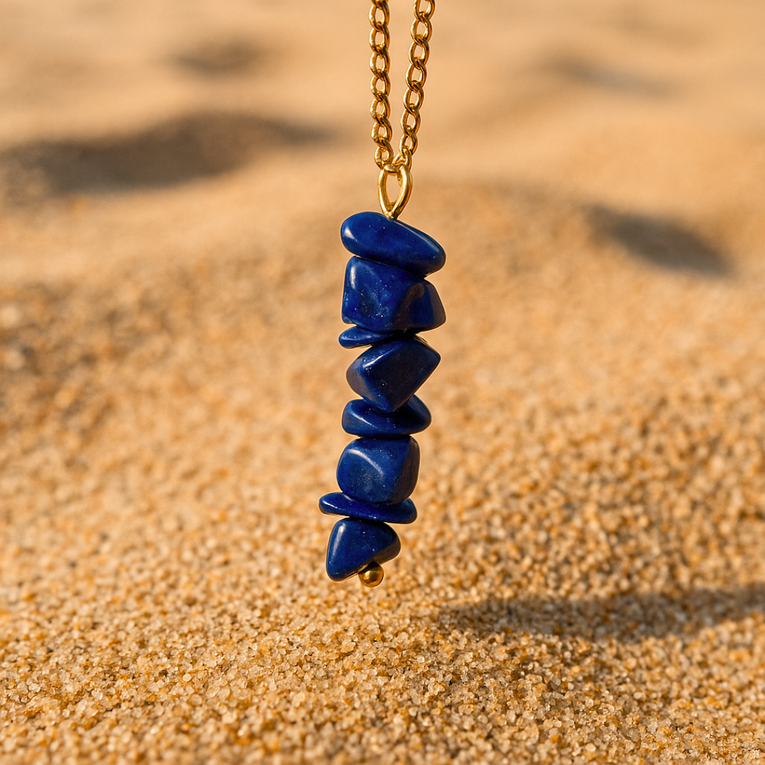 Collier MARINA outremer - Lapis lazuli naturel et acier inoxydable plaqué or
