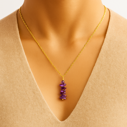 Collier MARINA violet - Améthyste naturelle et acier inoxydable plaqué or