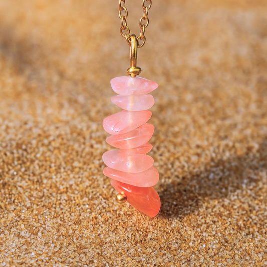 Collier MARINA rose - Quartz naturel et acier inoxydable plaqué or