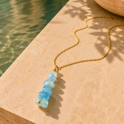 Collier MARINA aqua - Pierre aqua-marine et acier inoxydable plaqué or