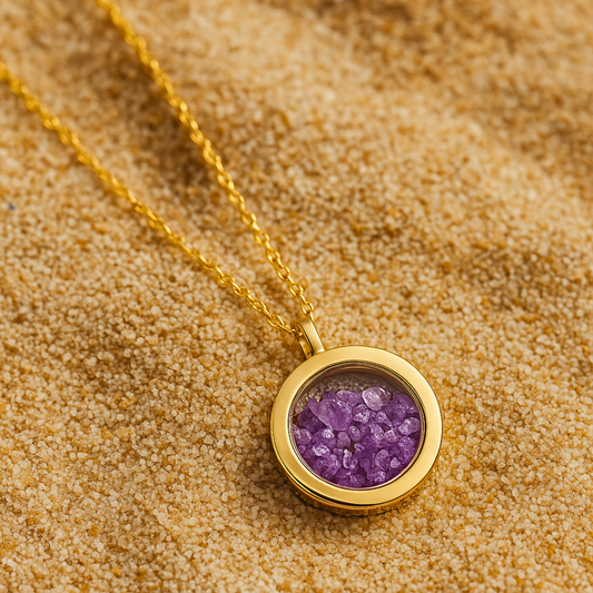 Collier MINERAL violet - Améthyste naturelle et acier inoxydable plaqué or