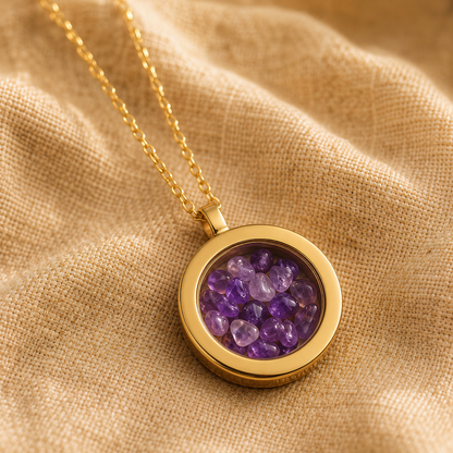Collier MINERAL violet - Améthyste et acier inoxydable plaqué or