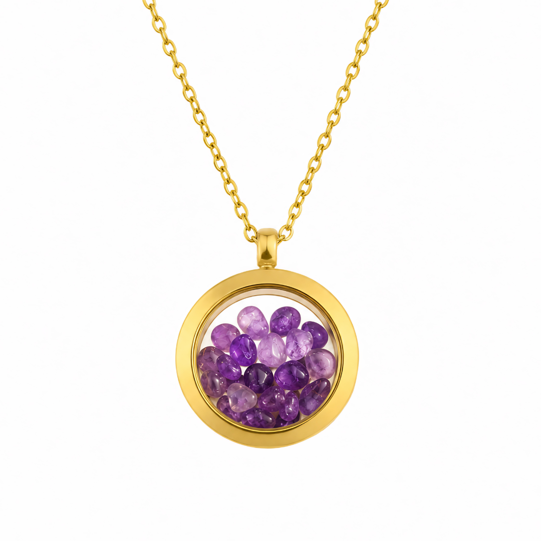 Collier MINERAL violet - Améthyste et acier inoxydable plaqué or